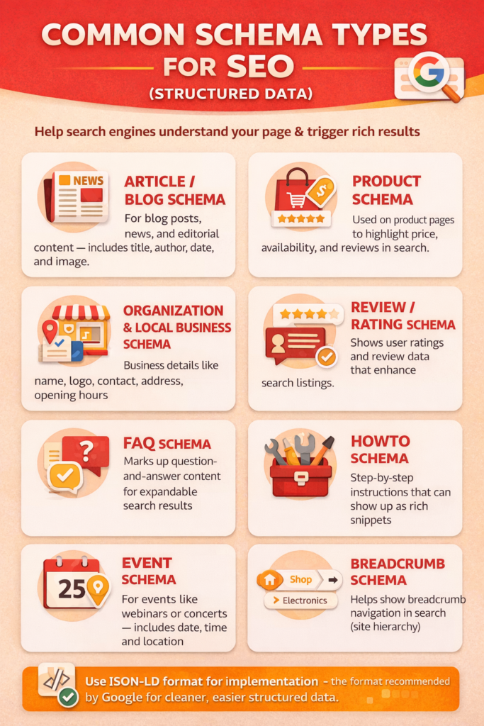 SEO - Common Structured Data Schemas Used
